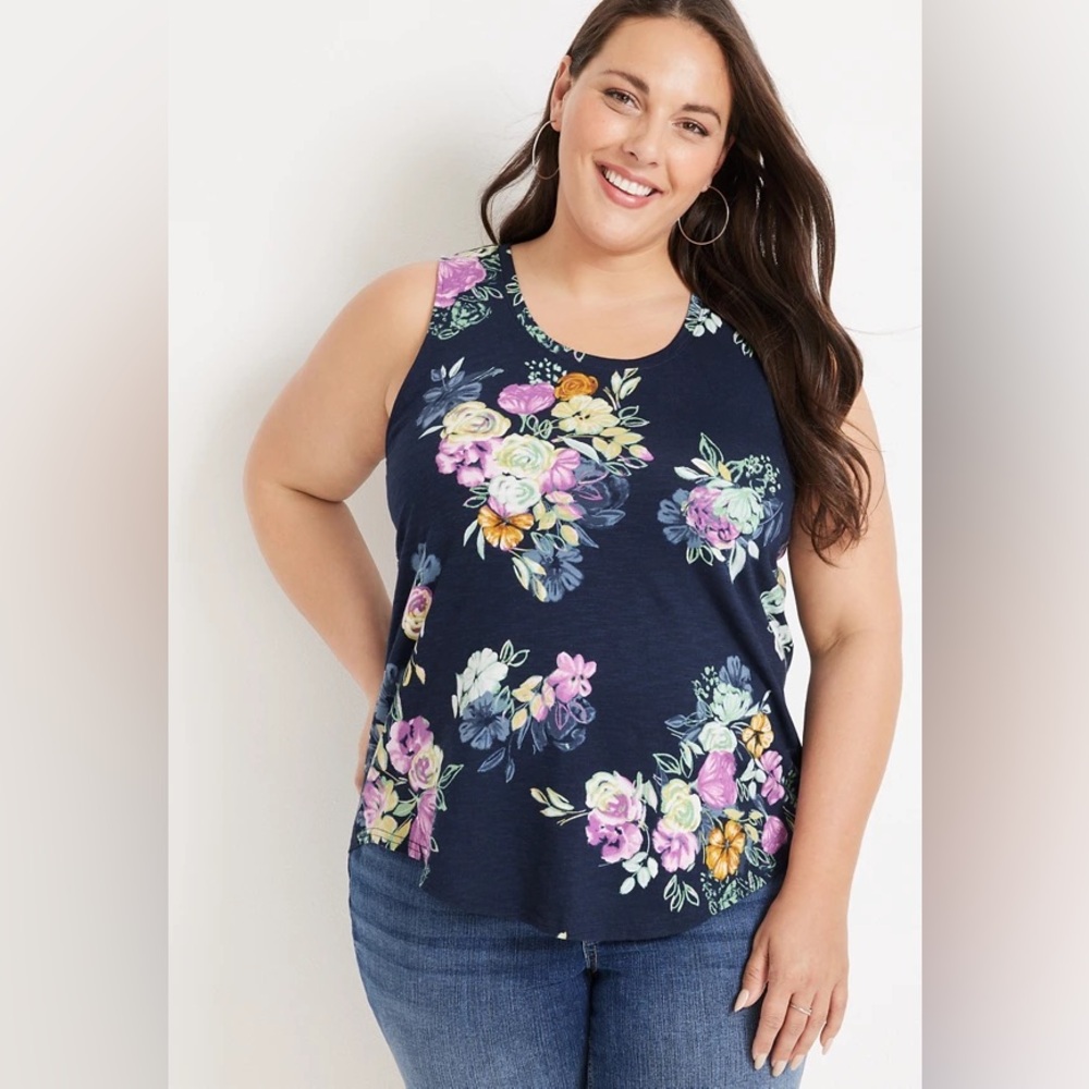Maurices Floral Tank Top Navy Multicolor Spring Summer Wear Layering Casual
